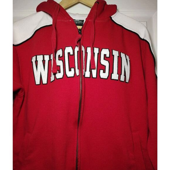 Men's Wisconsin Badgers Hoodie Full Zip Red NCAA Sweatshirt Hooded Logo - Small - Picture 4 of 10